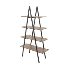 Load image into Gallery viewer, 64.5"H Modern Industrial Rustic Oak Melamine 4-Tier Leaning Bookcases & Ladder Shelves