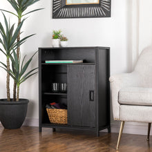 Load image into Gallery viewer, 31.75"H Modern Industrial Black Oak Melamine Floor Cabinet with 2 Sliding Doors