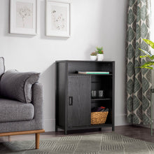 Load image into Gallery viewer, 31.75"H Modern Industrial Black Oak Melamine Floor Cabinet with 2 Sliding Doors