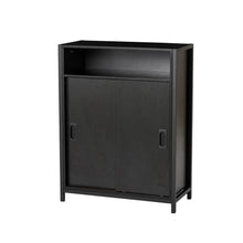 Load image into Gallery viewer, 31.75"H Modern Industrial Black Oak Melamine Floor Cabinet with 2 Sliding Doors