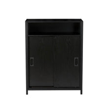 Load image into Gallery viewer, 31.75"H Modern Industrial Black Oak Melamine Floor Cabinet with 2 Sliding Doors