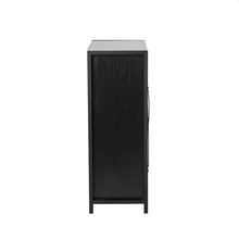 Load image into Gallery viewer, 31.75"H Modern Industrial Black Oak Melamine Floor Cabinet with 2 Sliding Doors