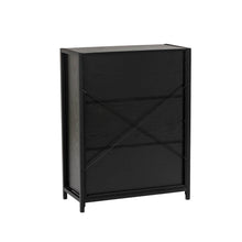 Load image into Gallery viewer, 31.75"H Modern Industrial Black Oak Melamine Floor Cabinet with 2 Sliding Doors
