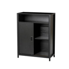 Load image into Gallery viewer, 31.75"H Modern Industrial Black Oak Melamine Floor Cabinet with 2 Sliding Doors