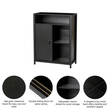 Load image into Gallery viewer, 31.75"H Modern Industrial Black Oak Melamine Floor Cabinet with 2 Sliding Doors