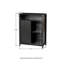 Load image into Gallery viewer, 31.75"H Modern Industrial Black Oak Melamine Floor Cabinet with 2 Sliding Doors