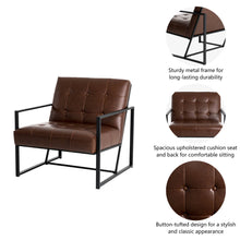 Load image into Gallery viewer, 29.25"H Brown PU Leather Tufted Accent Chair