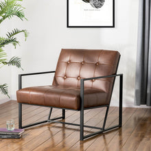 Load image into Gallery viewer, 29.25"H Brown PU Leather Tufted Accent Chair