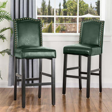 Load image into Gallery viewer, 45"H Hunter Green PU Leather Upholstered Bar Chair with Studded Decor, Set of 2