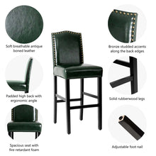 Load image into Gallery viewer, 45"H Hunter Green PU Leather Upholstered Bar Chair with Studded Decor, Set of 2
