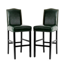 Load image into Gallery viewer, 45"H Hunter Green PU Leather Upholstered Bar Chair with Studded Decor, Set of 2