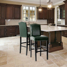 Load image into Gallery viewer, 45"H Hunter Green PU Leather Upholstered Bar Chair with Studded Decor, Set of 2