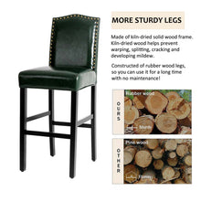 Load image into Gallery viewer, 45"H Hunter Green PU Leather Upholstered Bar Chair with Studded Decor, Set of 2