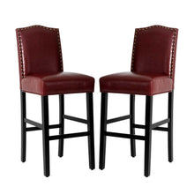 Load image into Gallery viewer, 45"H Burgundy PU Leather Upholstered Bar Chair with Studded Decor, Set of 2