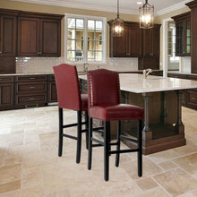 Load image into Gallery viewer, 45"H Burgundy PU Leather Upholstered Bar Chair with Studded Decor, Set of 2