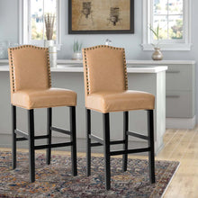 Load image into Gallery viewer, 45"H Beige PU Leather Upholstered Bar Chair with Studded Decor, Set of 2