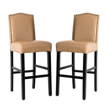 Load image into Gallery viewer, 45"H Beige PU Leather Upholstered Bar Chair with Studded Decor, Set of 2