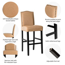 Load image into Gallery viewer, 45"H Beige PU Leather Upholstered Bar Chair with Studded Decor, Set of 2