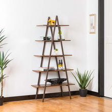 Load image into Gallery viewer, 72"H Modern Industrial Brown Wood/Metal 5-Tier "A" Frame Bookcases & Shelves