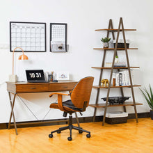 Load image into Gallery viewer, 72"H Modern Industrial Brown Wood/Metal 5-Tier "A" Frame Bookcases & Shelves