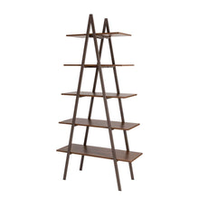 Load image into Gallery viewer, 72"H Modern Industrial Brown Wood/Metal 5-Tier "A" Frame Bookcases & Shelves