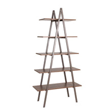 Load image into Gallery viewer, 72"H Modern Industrial Brown Wood/Metal 5-Tier "A" Frame Bookcases & Shelves