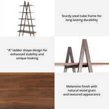 Load image into Gallery viewer, 72"H Modern Industrial Brown Wood/Metal 5-Tier "A" Frame Bookcases & Shelves