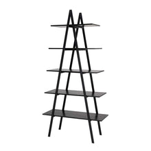 Load image into Gallery viewer, 72"H Modern Industrial Black Wood/Metal 5-Tier "A" Frame Bookcases & Shelves