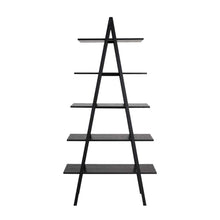 Load image into Gallery viewer, 72"H Modern Industrial Black Wood/Metal 5-Tier "A" Frame Bookcases & Shelves