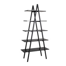 Load image into Gallery viewer, 72"H Modern Industrial Black Wood/Metal 5-Tier "A" Frame Bookcases & Shelves