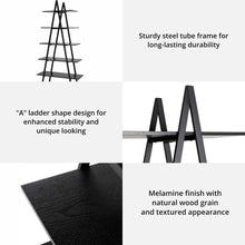 Load image into Gallery viewer, 72"H Modern Industrial Black Wood/Metal 5-Tier "A" Frame Bookcases & Shelves