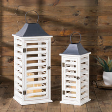 Load image into Gallery viewer, Wash White Farmhouse Wooden Shutter Lanterns, Set of 2