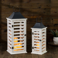 Load image into Gallery viewer, Wash White Farmhouse Wooden Shutter Lanterns, Set of 2