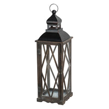 Load image into Gallery viewer, Black Farmhouse Wooden Lanterns With Diamond Window Frame, Set of 2