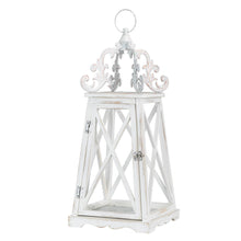 Load image into Gallery viewer, Wash White European Farmhouse Wooden Lanterns With 3D Metal Lace Top, Set of 2
