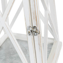 Load image into Gallery viewer, Wash White European Farmhouse Wooden Lanterns With 3D Metal Lace Top, Set of 2