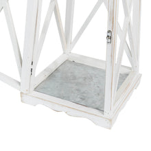 Load image into Gallery viewer, Wash White European Farmhouse Wooden Lanterns With 3D Metal Lace Top, Set of 2