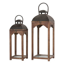 Load image into Gallery viewer, Whiskey Brown Farmhouse Modern Wood/Metal Lanterns, Set of 2