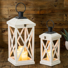 Load image into Gallery viewer, Wash White Farmhouse Wooden Church Window Frame Lanterns, Set of 2