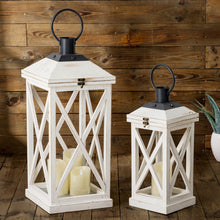 Load image into Gallery viewer, Wash White Farmhouse Wooden Church Window Frame Lanterns, Set of 2