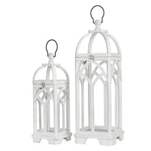 Load image into Gallery viewer, Wash White Farmhouse Wooden Church Window Frame Lanterns, Set of 2