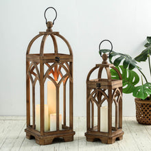 Load image into Gallery viewer, Farmhouse Natural Wooden Church Window Lanterns, Set of 2