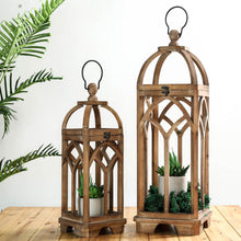 Load image into Gallery viewer, Farmhouse Natural Wooden Church Window Lanterns, Set of 2