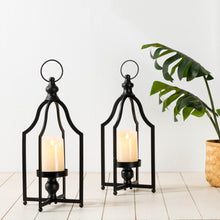 Load image into Gallery viewer, 16.50"H Modern Farmhouse Black Metal Candle Lantern, Set of 2