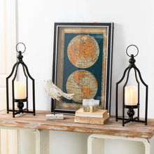 Load image into Gallery viewer, 16.50"H Modern Farmhouse Black Metal Candle Lantern, Set of 2