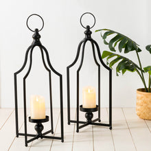 Load image into Gallery viewer, 22.00"H Modern Farmhouse Black Metal Candle Lantern, Set of 2