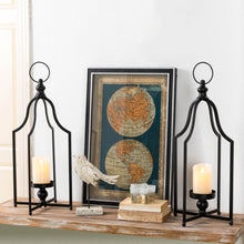 Load image into Gallery viewer, 22.00"H Modern Farmhouse Black Metal Candle Lantern, Set of 2