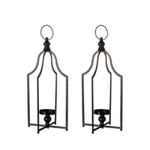 Load image into Gallery viewer, 22.00"H Modern Farmhouse Black Metal Candle Lantern, Set of 2