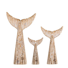 Load image into Gallery viewer, Coastal Weathered Wood Whale Tail Table Decor, Set of 3
