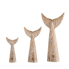 Load image into Gallery viewer, Coastal Weathered Wood Whale Tail Table Decor, Set of 3